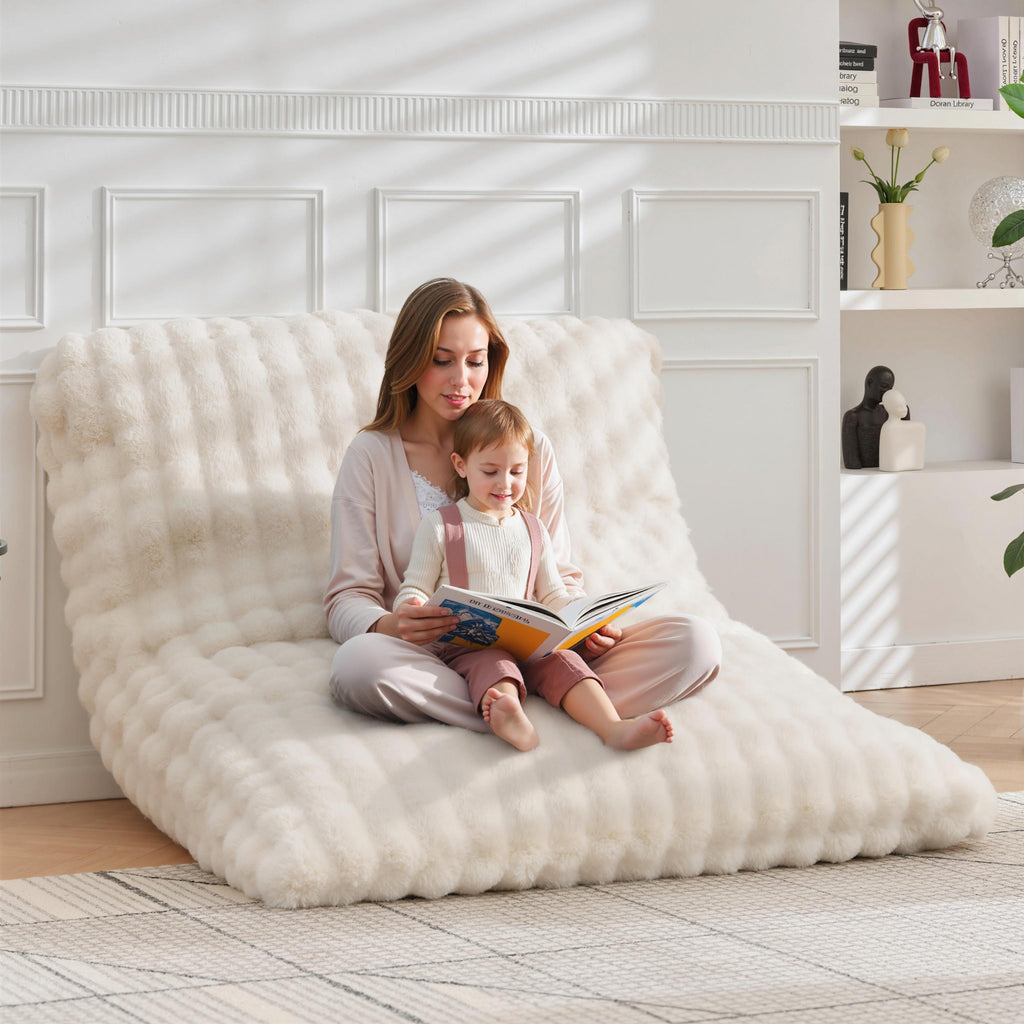 TYBOATLE 3 in 1 Giant Bean Bag Chair for Adults, Plush Fluffy Bean Bag Couch w/High-Density Memory Foam Filling, Convertible Floor Sofa to Mattress for Dorm, Apartment, Bedroom (Beige)