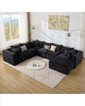 TYBOATLE 7 Seats Black Boneless Couch for Living Room, U Shaped Cloud Sectional Sofa w/Ottoman, Comfy L Shaped Boneless Modular Couch w/Memory Foam