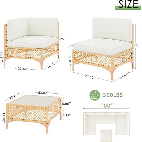 LAZZO 7 Pieces Outdoor Conversation Set, PE Rattan Wicker Patio Furniture Sets, All Weather Sectional Sofa with Beige Cushions