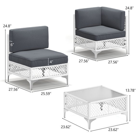 LAZZO 5-Piece Patio Furniture Set, Outdoor Wicker Conversation Set with Thick Cushions & Coffee Table for Backyard and Garden, Gray