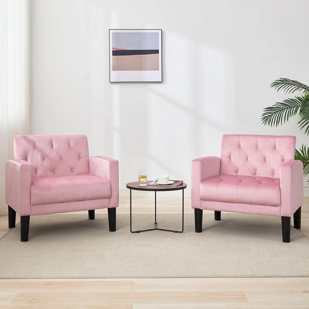 LAZZO Mid-Century Modern Accent Chair Set of 2, Upholstered Armchair for Living Room & Office, Pink