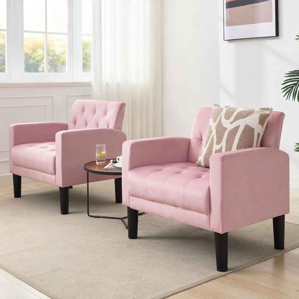 LAZZO Mid-Century Modern Accent Chair Set of 2, Upholstered Armchair for Living Room & Office, Pink