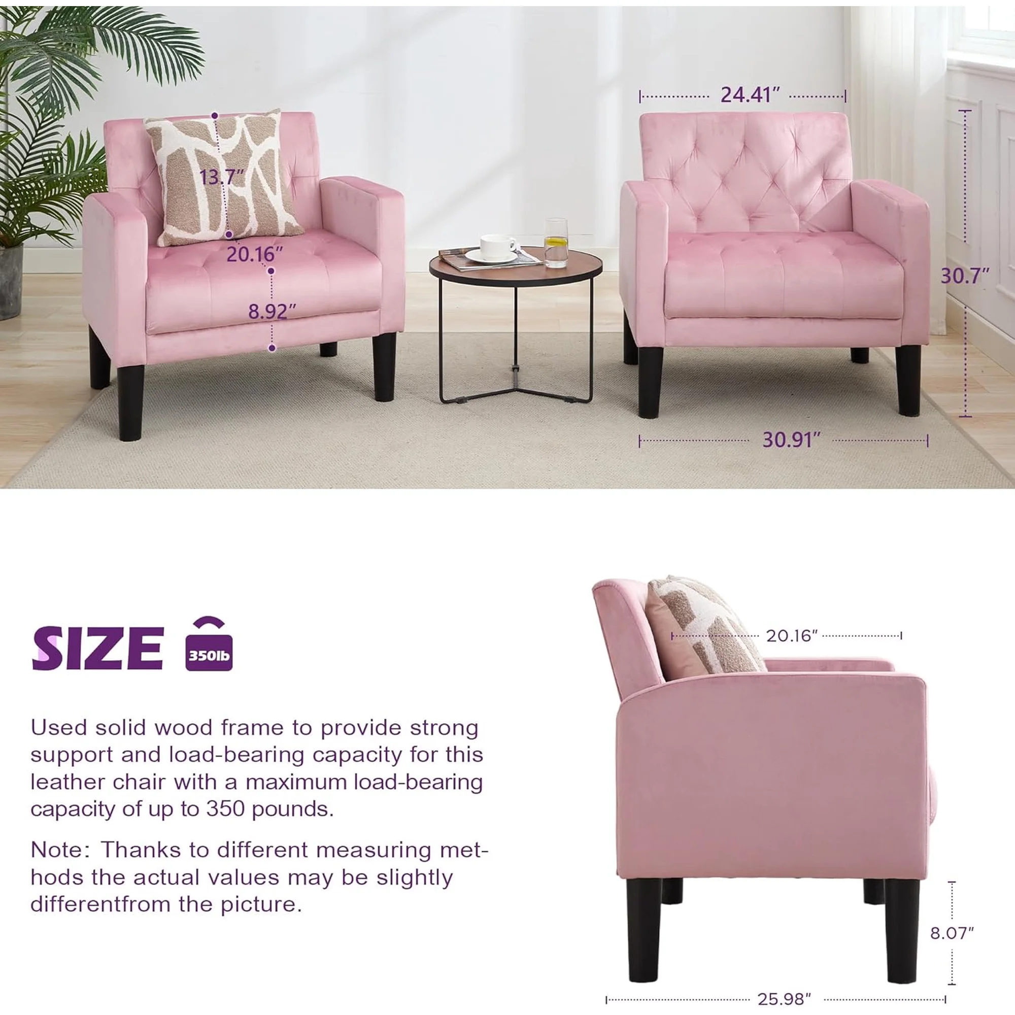 LAZZO Mid-Century Modern Accent Chair, Upholstered Armchair for Living Room Bedroom Office, Pink