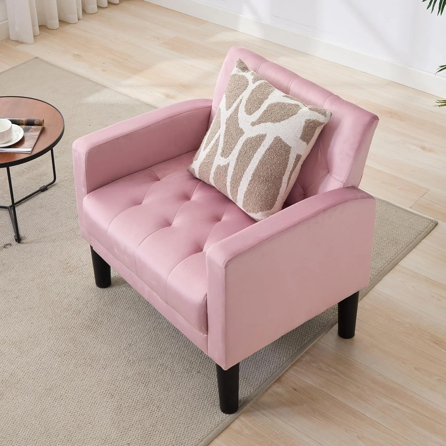 LAZZO Mid-Century Modern Accent Chair, Upholstered Armchair for Living Room Bedroom Office, Pink