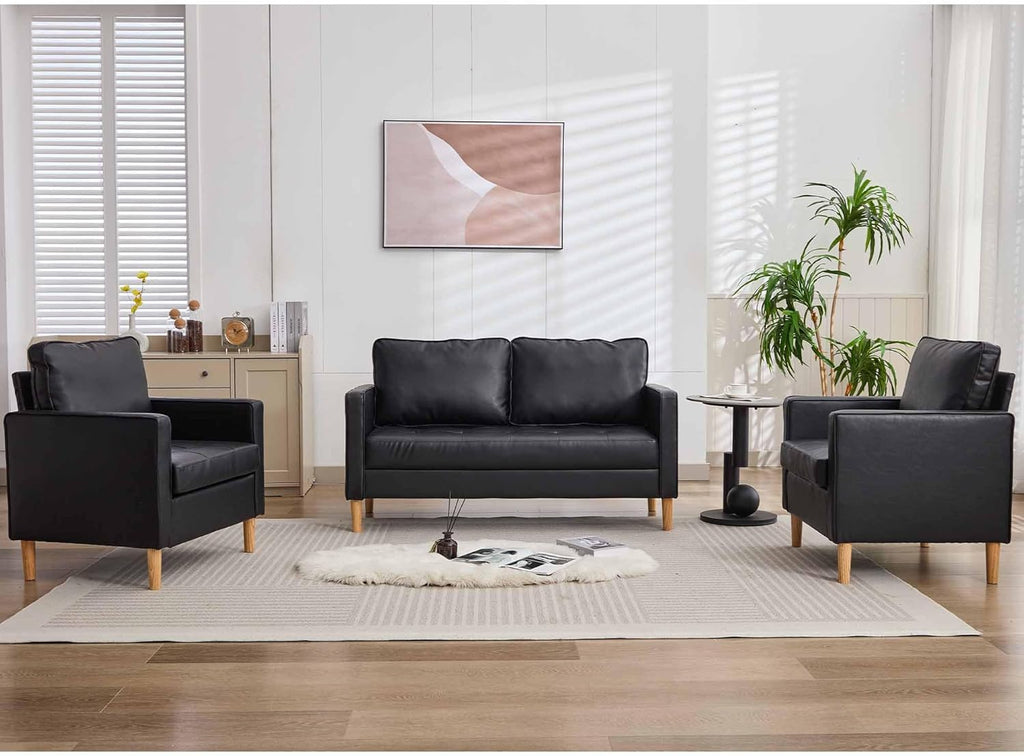 TYBOATLE 57" Sofa Couch, Black Faux Leather Modern Loveseat for Living Room, Tufted Mini Sofa, Comfy Office 2 Seat Love Seats, Small Couches for Small Space (3, Black)