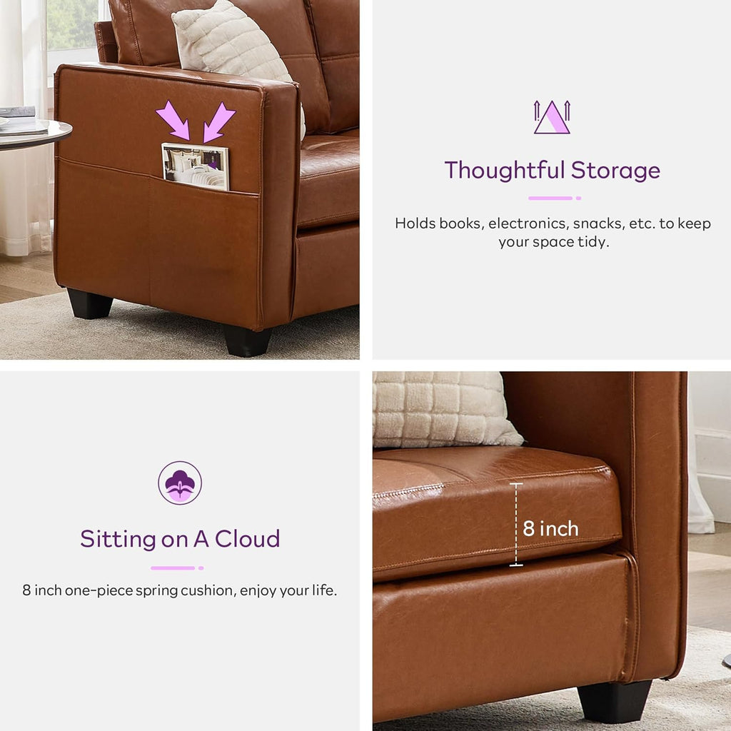 TYBOATLE Brown Faux Leather Accent Chair Set of 2, Comfy Living Room Chair Reading Oversized Accent Chairs Tufted Mid Century Modern Arm Chair, 38.58" Wide Armchair for Office Bedroom Lobby