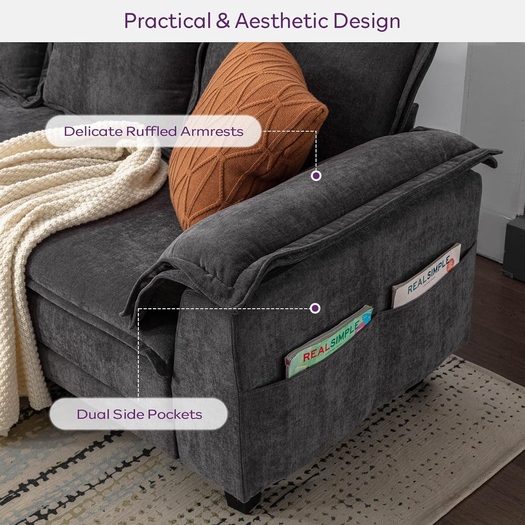 TYBOATLE 85" W Sofa Couches for Living Room, Mid-Century Modern Comfy Loveseat w/2 USB Charger & Wide Arms, 3 Seater Cloud Small Couch Sofas for Small Space Apartment Bedroom Office