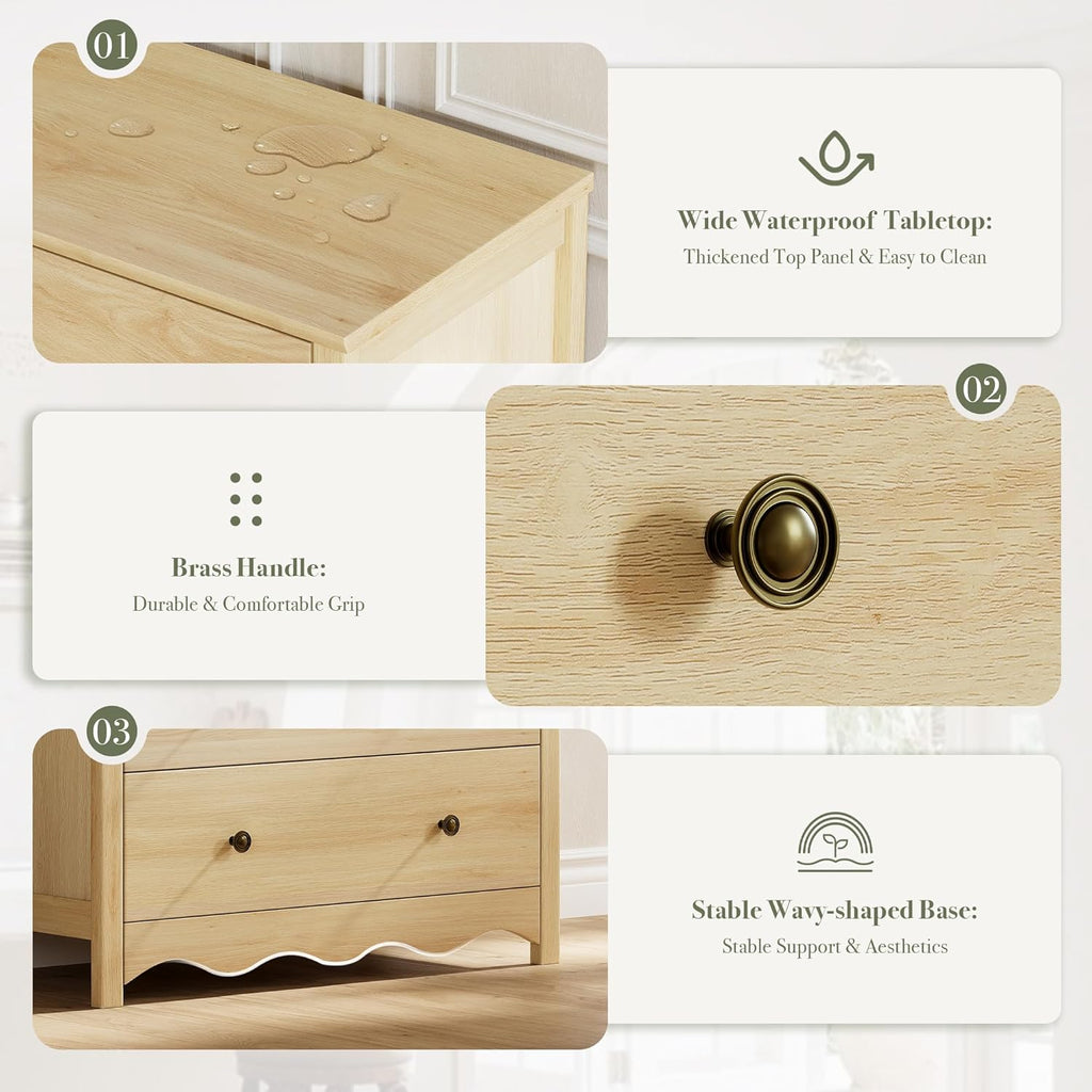 CHYMSUN Dresser for Bedroom with 6 Drawers, 44” Tall Modern Wood Dresser Chest of Drawers with Metal Handle, Farmhouse Natural Solid Wooden Dressers Organizer for Living Room, Hallway