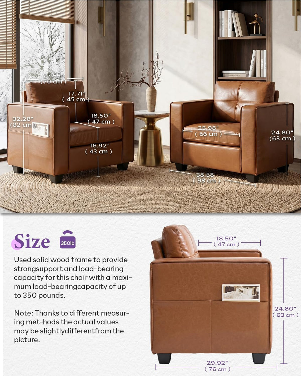 Faux Leather 4-Piece Sofa Set, Loveseat, Chair and Ottoman for Living Room | TYBOATLE, Brown Faux Leather, 3-Seater Couch, 2-Seater Loveseat, Oversized Chair, Ottoman, USB Charging, Side Pockets