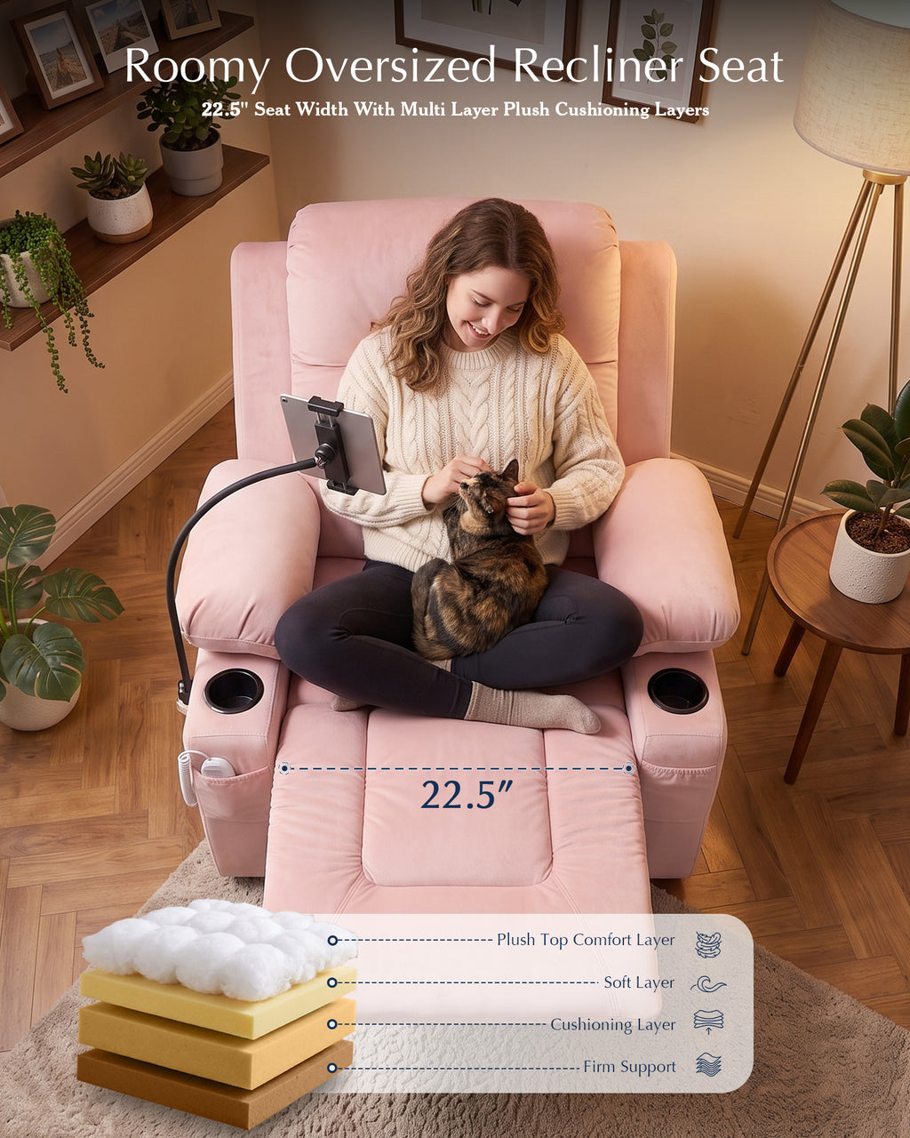 AODAILIHB  Power Swivel Recliner Chair w/ Motorized Adjustable Armrests,320° Swivel Gentle Rocking M1 M2 Memory Remote Control Nursing Glider w/ Storage Pockets Cup Phone Holder for Breastfeeding Living Room