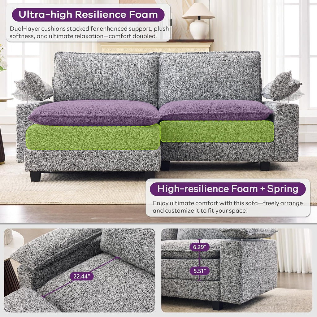 TYBOATLE 122'' Sofa Set for Living Room, Premium Kapok Fiber Sectional Couch with Chairs & Ottoman, Comfy Cloud Couch w/Wider Armrest, Deep Seat Upholstered Modular Sofa for Appartment, Grey