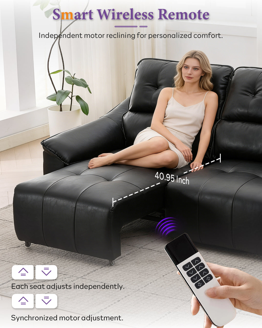 TYBOATLE Electric Reclining Sectional Couch, Power Recliner Sofa w/USB & Type-C Charging Ports and Cup Holders, Leather Reclining Sofa for Living Room, Home Theater (Black)