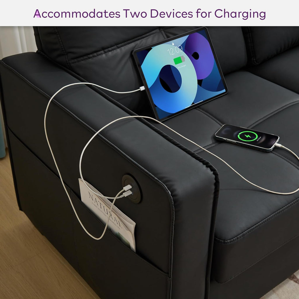 TYBOATLE Black Sofa Couch Sectional Couches for Living Room, Comfy Comfy Faux Leather Modular Convertible Sofas with Ottoman & USB, Home Sofa Set with Chaise for Apartment Small Space (3)