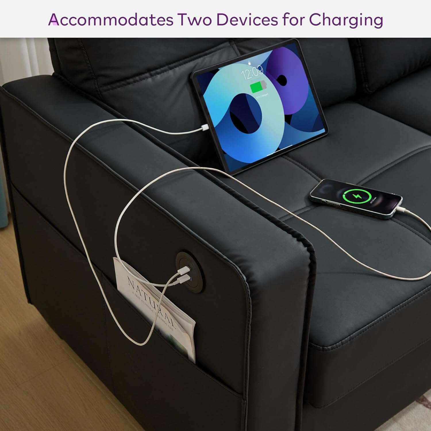 TYBOATLE Black Sofa Couch Sectional Couches for Living Room, Comfy Comfy Faux Leather Modular Convertible Sofas with Ottoman & USB, Home Sofa Set with Chaise for Apartment Small Space (3)