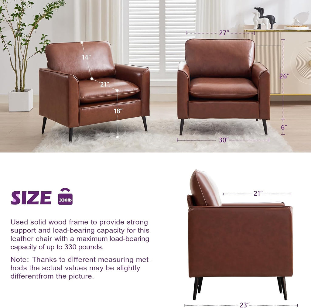 TYBOATLE Accent Chairs Set of 2, Comfy Faux Leather Living Room Chairs, Mid Century Modern Sofa Chairs, Cozy Office Reading Chair, Armchairs for Bedroom, Office, Living Room (Brown)