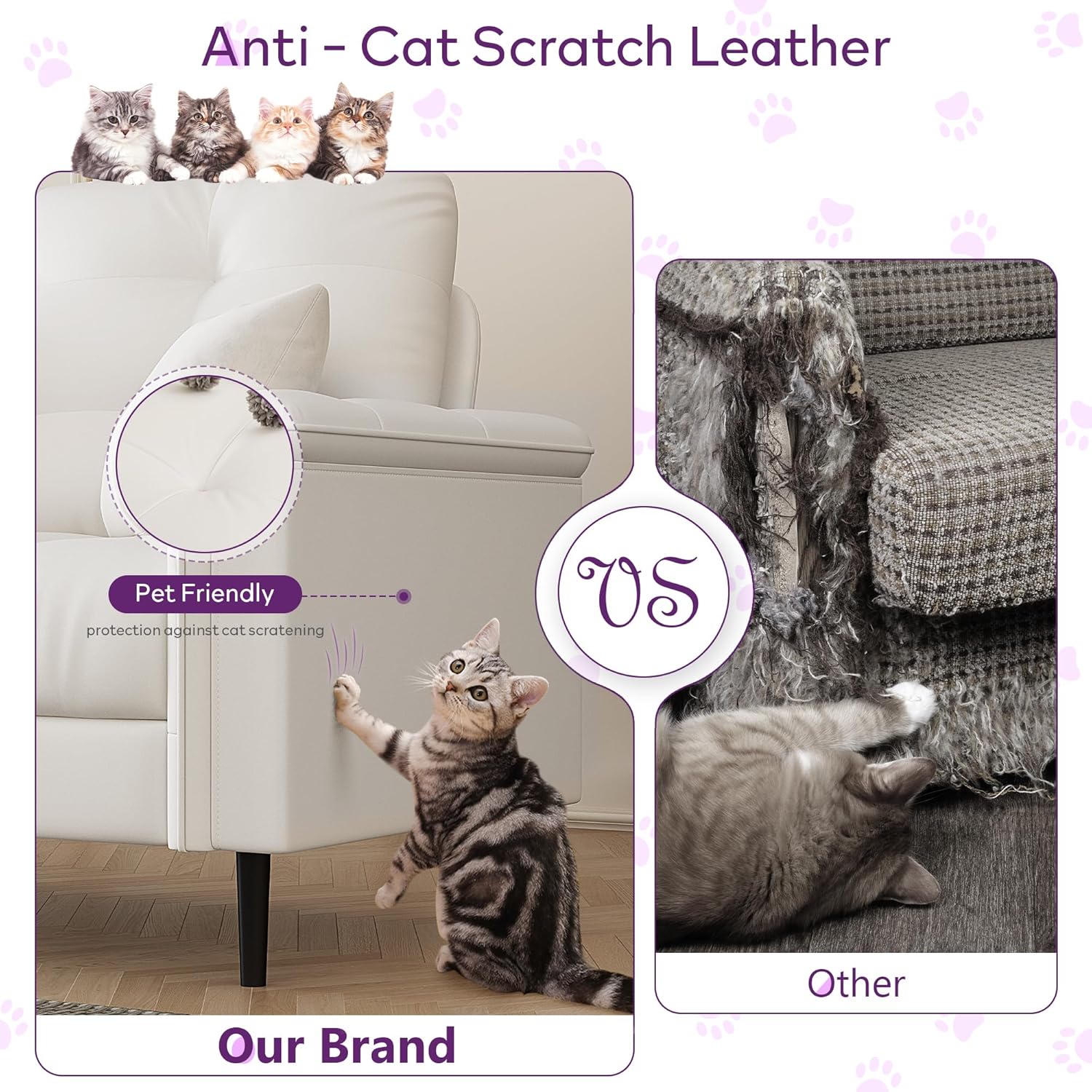 TYBOATLE 85" W White Faux Leather Sofa Couches for Living Room, Mid-Century Modern Tufted Comfy Small Loveseat w/USB and Wide Arms, 2/3 Seater Office Couch for Small Space Apartment Bedroom Furniture