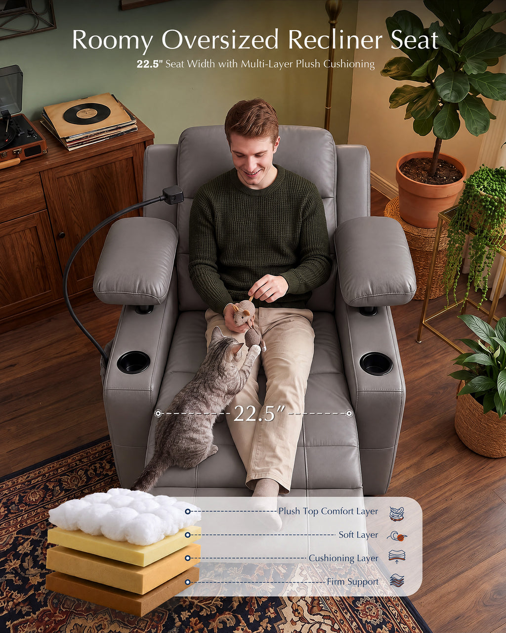 AODAILIHB  Power Swivel Rocker Recliner Chair Nursery w/ Motorized Adjustable Armrests Gentle Rocking M1 M2 Memory Remote Control Nursing Glider w/ Storage Pockets Cup Phone Holder for Breastfeeding Living Room