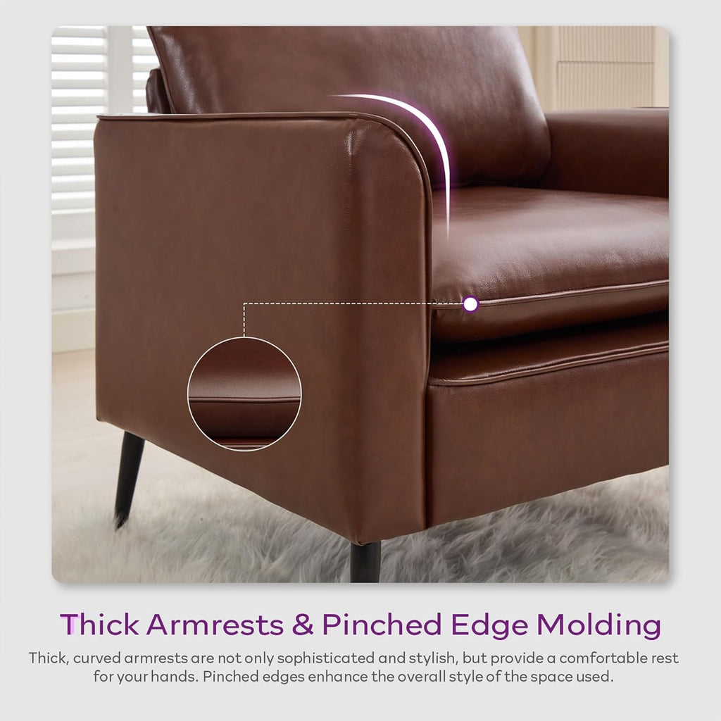 TYBOATLE Accent Chairs Set of 2, Brown Faux Leather Chairs, Comfy Living Room Chairs, Cozy Office Reading Chair, Mid Century Modern Sofa Chairs, Armchairs for Office, Bedroom