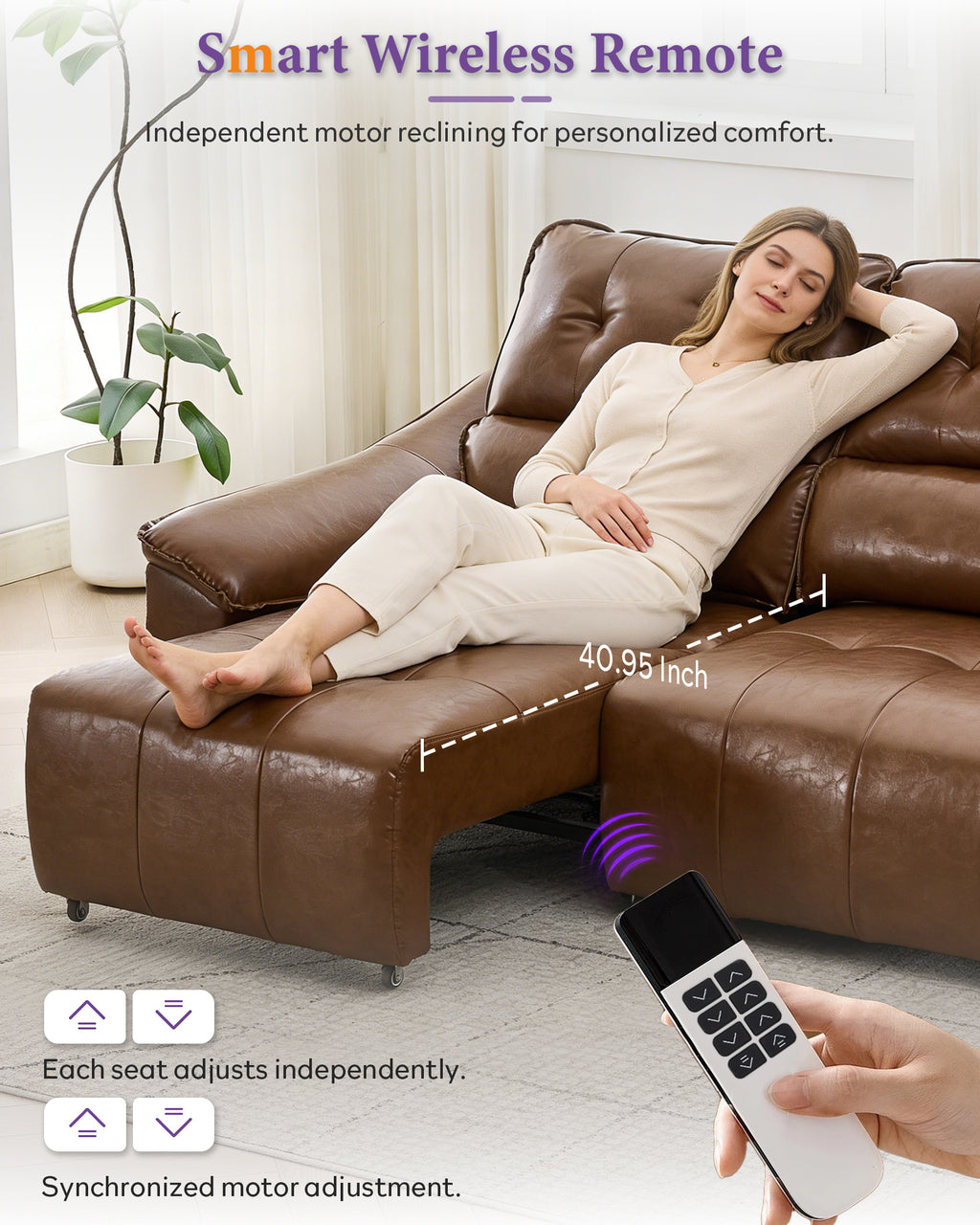 TYBOATLE Electric Reclining Sectional Couch, Power Recliner Sofa w/USB & Type-C Charging Ports and Cup Holders, Leather Reclining Sofa for Living Room, Home Theater (Brown)