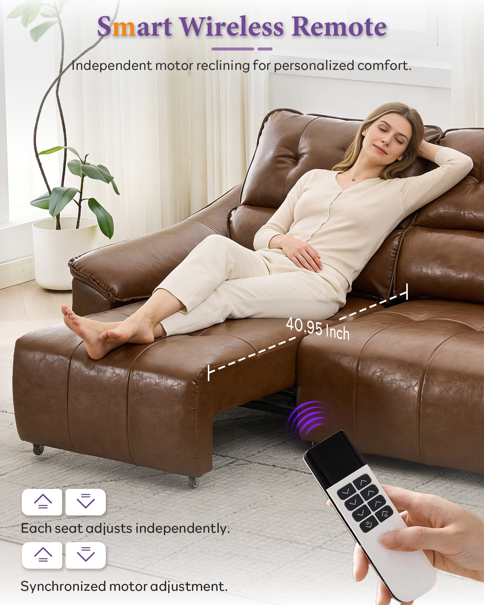 TYBOATLE Electric Reclining Sectional Couch, Power Recliner Sofa w/USB & Type-C Charging Ports and Cup Holders, Leather Reclining Sofa for Living Room, Home Theater (Brown)