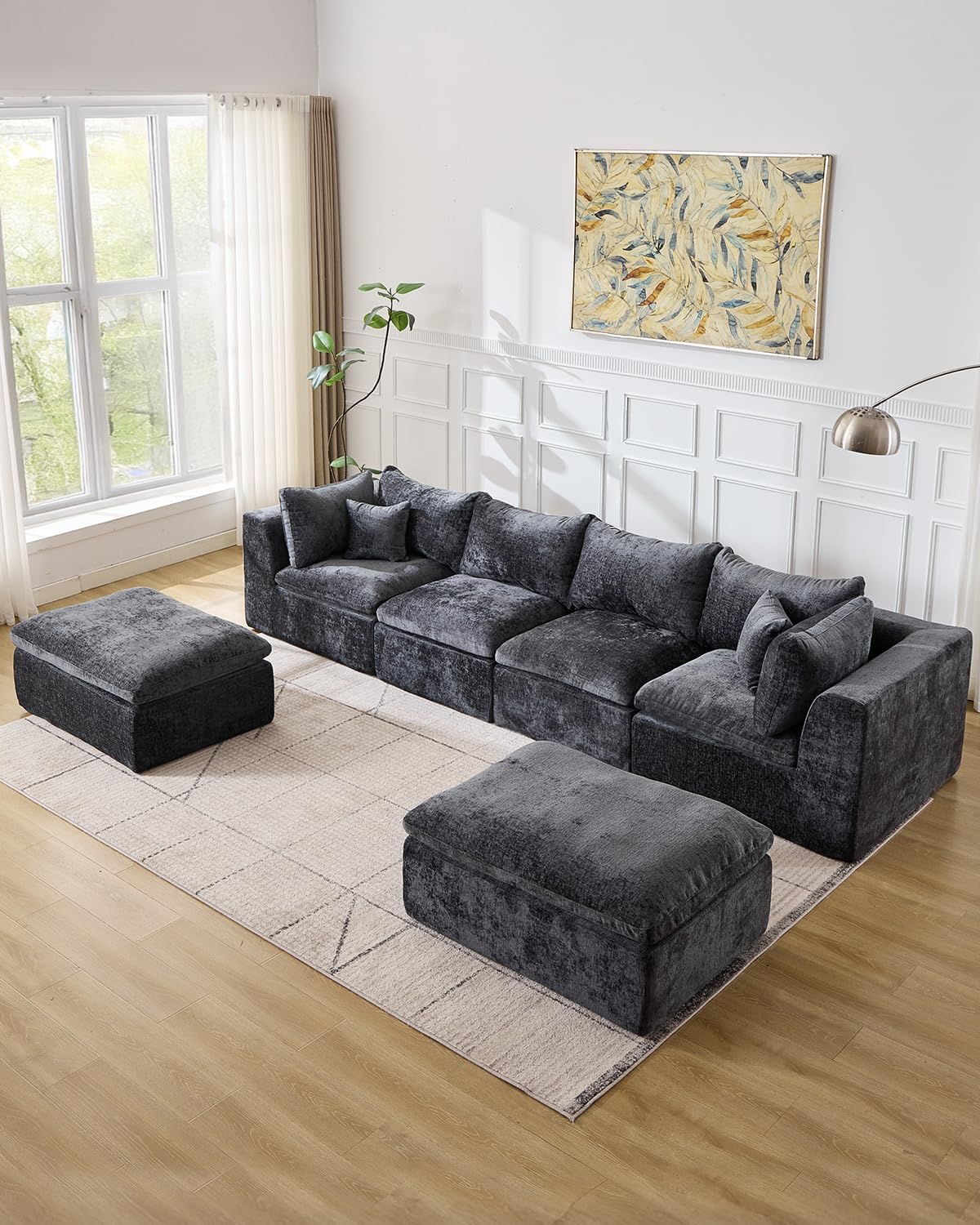 TYBOATLE Single Middle Seat Boneless Couch for Living Room, Comfy Boneless Modular Couch w/Memory Foam, Grey