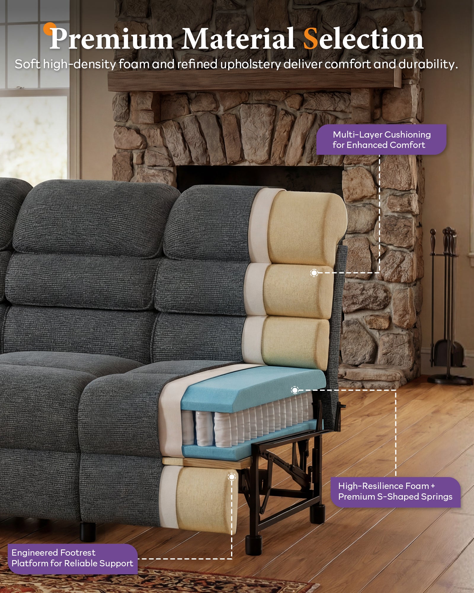 TYBOATLE Power Recliner Sofa, 3 Seater Electric Reclining Sofa with Dual Motors and Remote Control, Chenille Recliner Couch w/ Side Pockets for Living Room, RV, Game Room, Home Theater, 76.5" Wide (Grey)