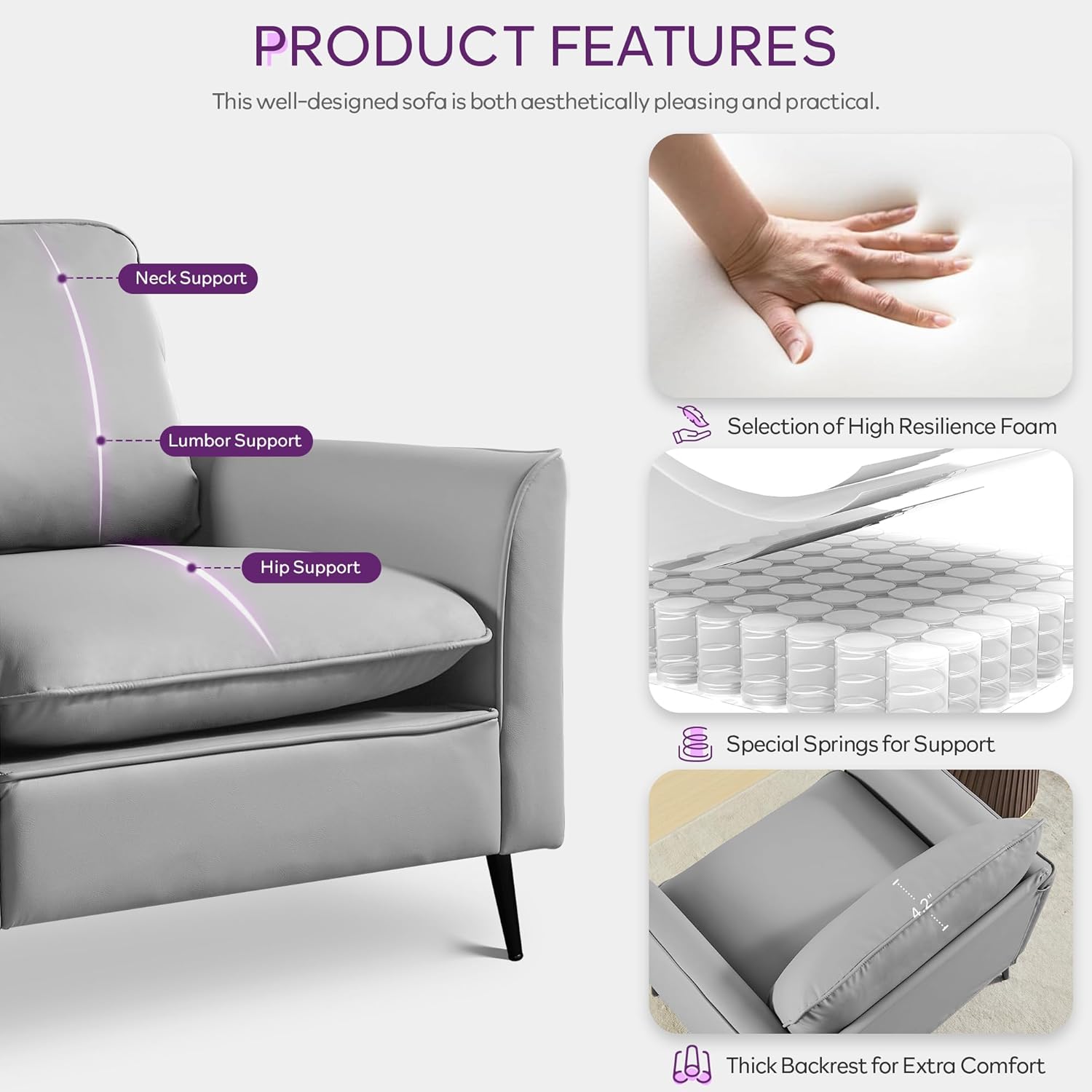 TYBOATLE Accent Chairs Set of 2, Faux Leather Chairs, Mid Century Modern Comfy Living Room Chairs, Cozy Office Reading Chair, Reception Armchairs for Office, Bedroom, Waiting Room (Grey) (2)