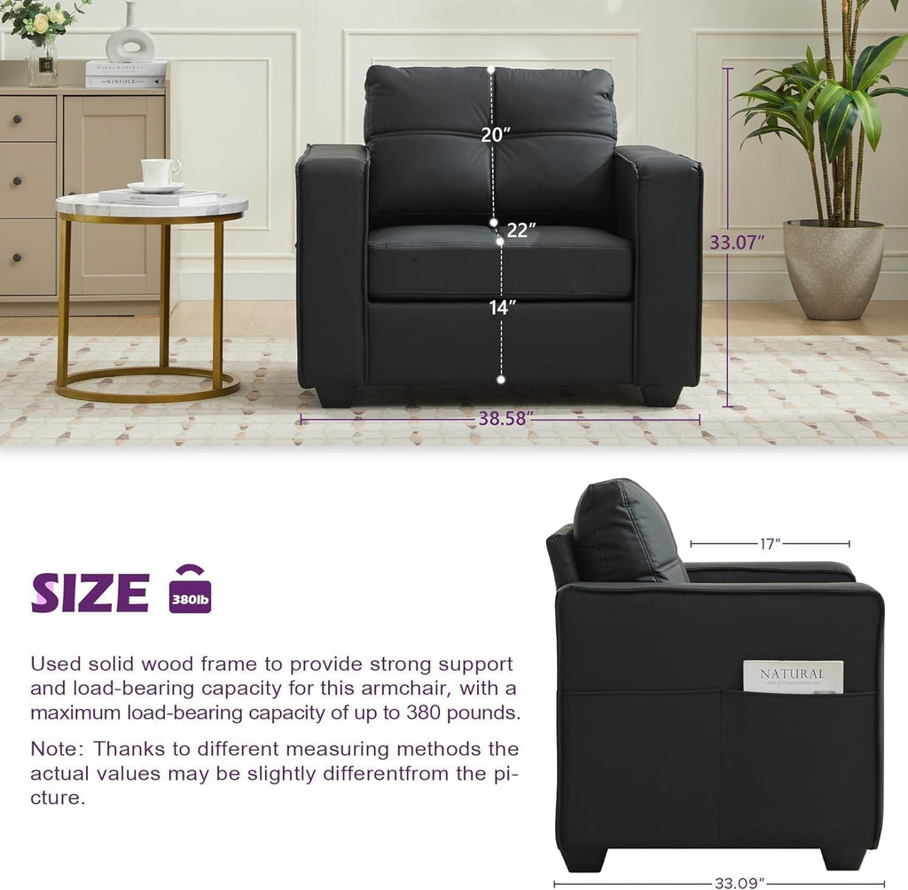 TYBOATLE Oversized Accent Chair with Ottoman, Chaise Lounge for Living Room | Leather Chaise Lounge Chair, Wide Armchair with Side Pockets and Mid-Century Modern Design, Bedroom Office, Black