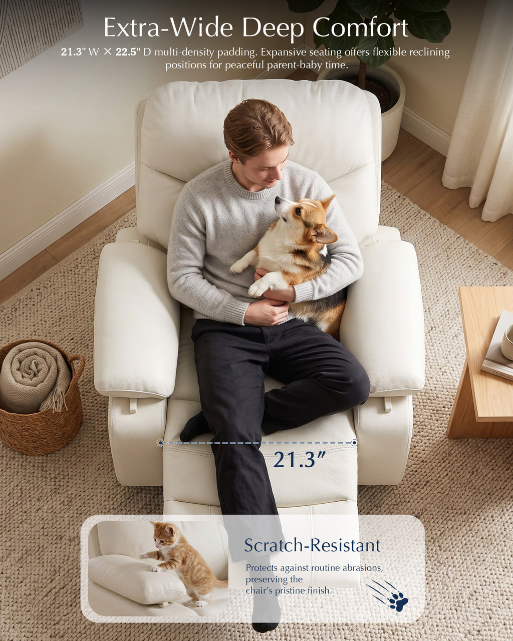 AODAILIHB Recliner Chair w/Adjustable Armrests for Adults White,360° Swivel, 30° Rocker, 135° Recline, Comfy White Leather Nursing Reclining Sofa Chair for Living Room, RV