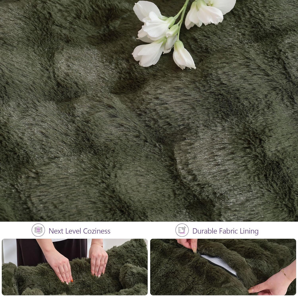 TYBOATLE 83’’ Oversized Round Boneless Couch w/Deep Seat, Round Memory Foam Couch, Comfy Fluffy Plush Bubble Sofa w/Double Cushion, Circle Bed for Livingroom, Bedroom (Green)