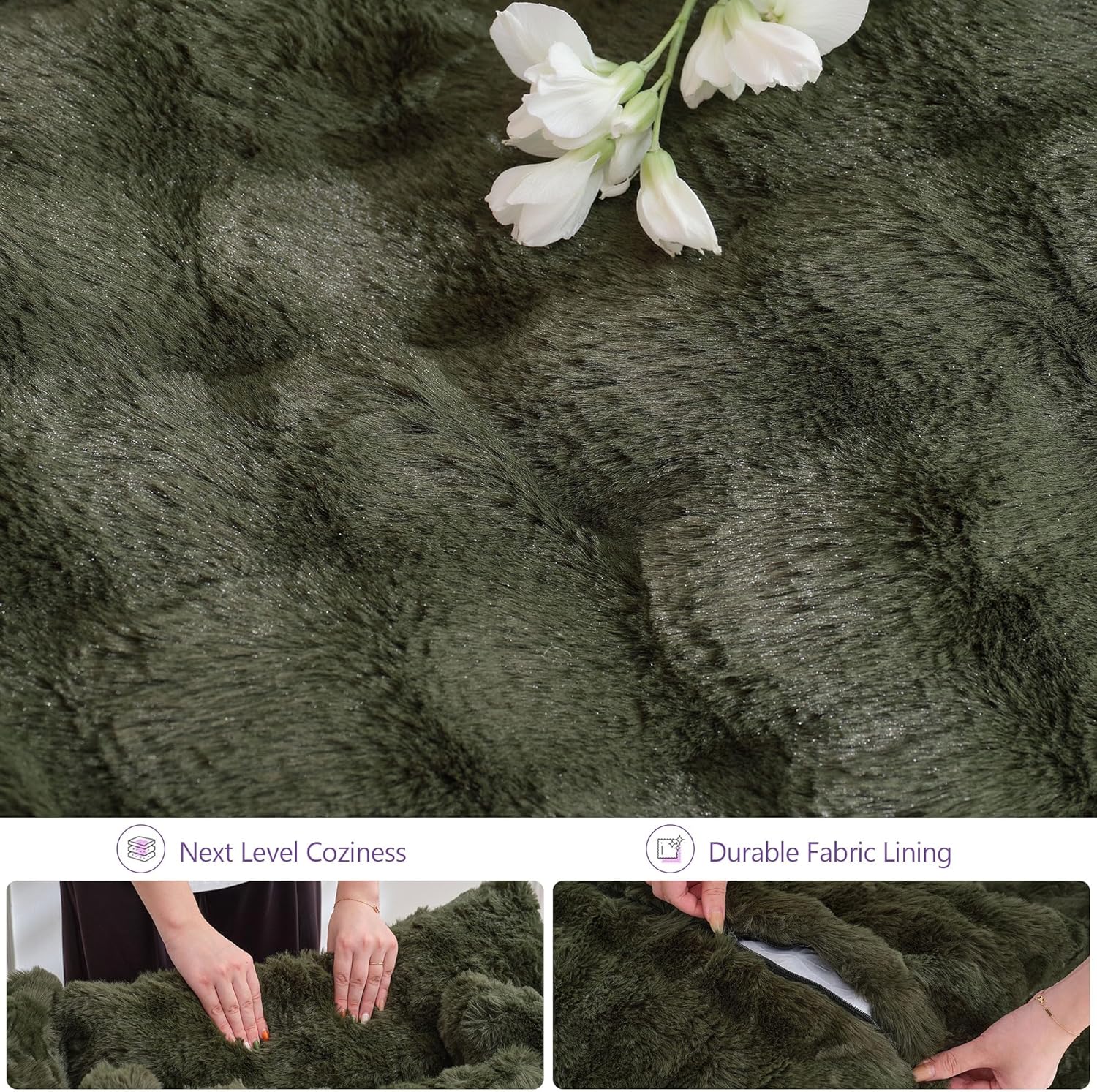 TYBOATLE 83’’ Oversized Round Boneless Couch w/Deep Seat, Round Memory Foam Couch, Comfy Fluffy Plush Bubble Sofa w/Double Cushion, Circle Bed for Livingroom, Bedroom (Green)