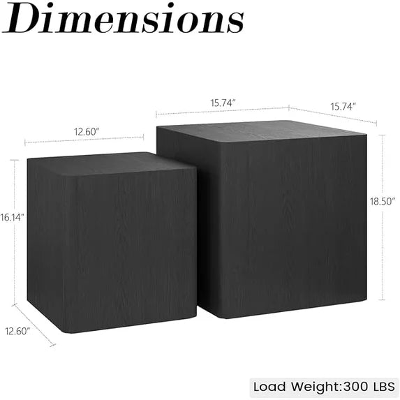 LAZZO Nesting Coffee Table Set of 2, Modern Wooden Coffee Table & End Table, Small Side Tables for Living Room, Bedroom & Apartment, Black