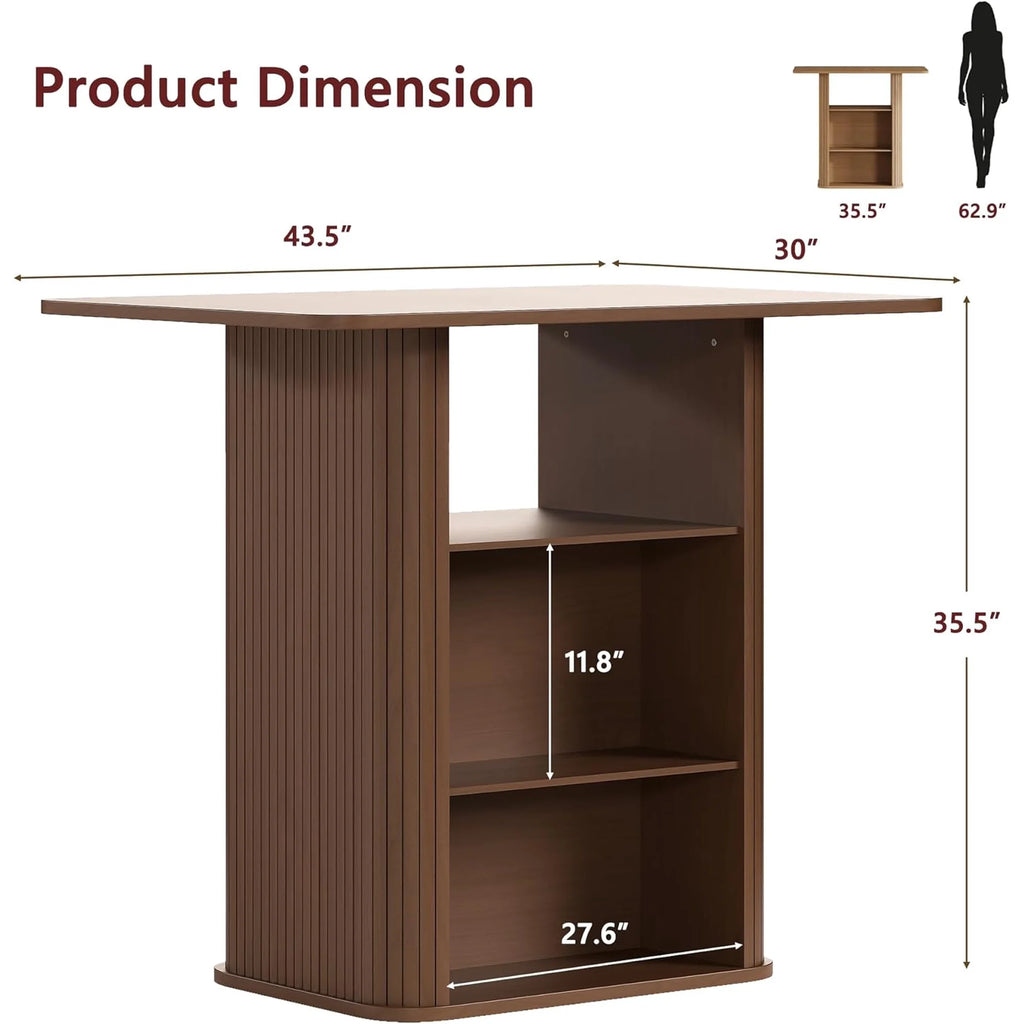 LAZZO 43.5" Kitchen Island with Storage, 3-Tier Farmhouse Counter Height Table, Rustic Wood Coffee Bar Table for Kitchen & Dining Room, Walnut