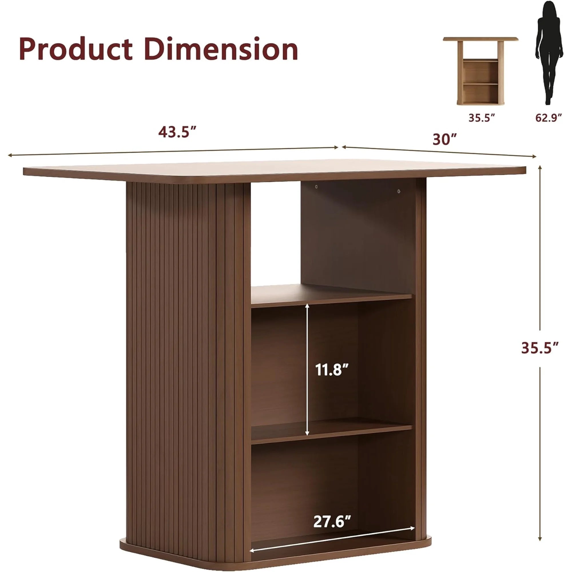LAZZO 43.5" Kitchen Island with Storage, 3-Tier Farmhouse Counter Height Table, Rustic Wood Coffee Bar Table for Kitchen & Dining Room, Walnut