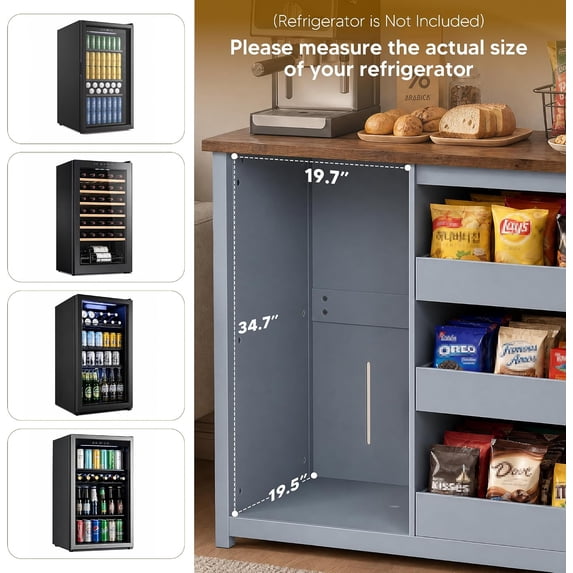 LAZZO 42" Bar Cabinet with Mini Fridge Space, Coffee Bar Cabinet with 3 Open Drawers for Kitchen and Dining Room, Blue