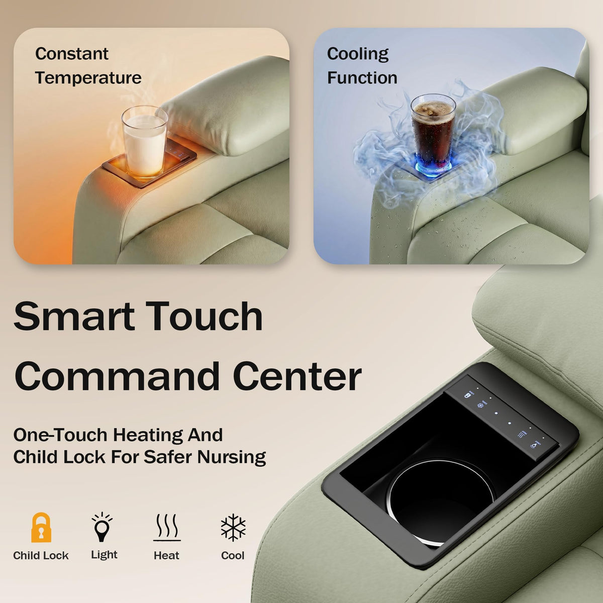 AILEEKISS Power Glider Recliner Nursery w/ Adjustable Armrest Lumbar Headrest Charging Night Light Smart Cup Holder, Oversized Swivel Rocker, Nursing Rocking Chair for Breastfeeding Living Room