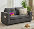 TYBOATLE 65" Small Couches for Bedroom, Mid-Century Modern Tufted Comfy Loveseat w/USB Charging Ports and Wide Arms, 2 Seater Office Small Sofa for Dorm, Apartment, Light Grey