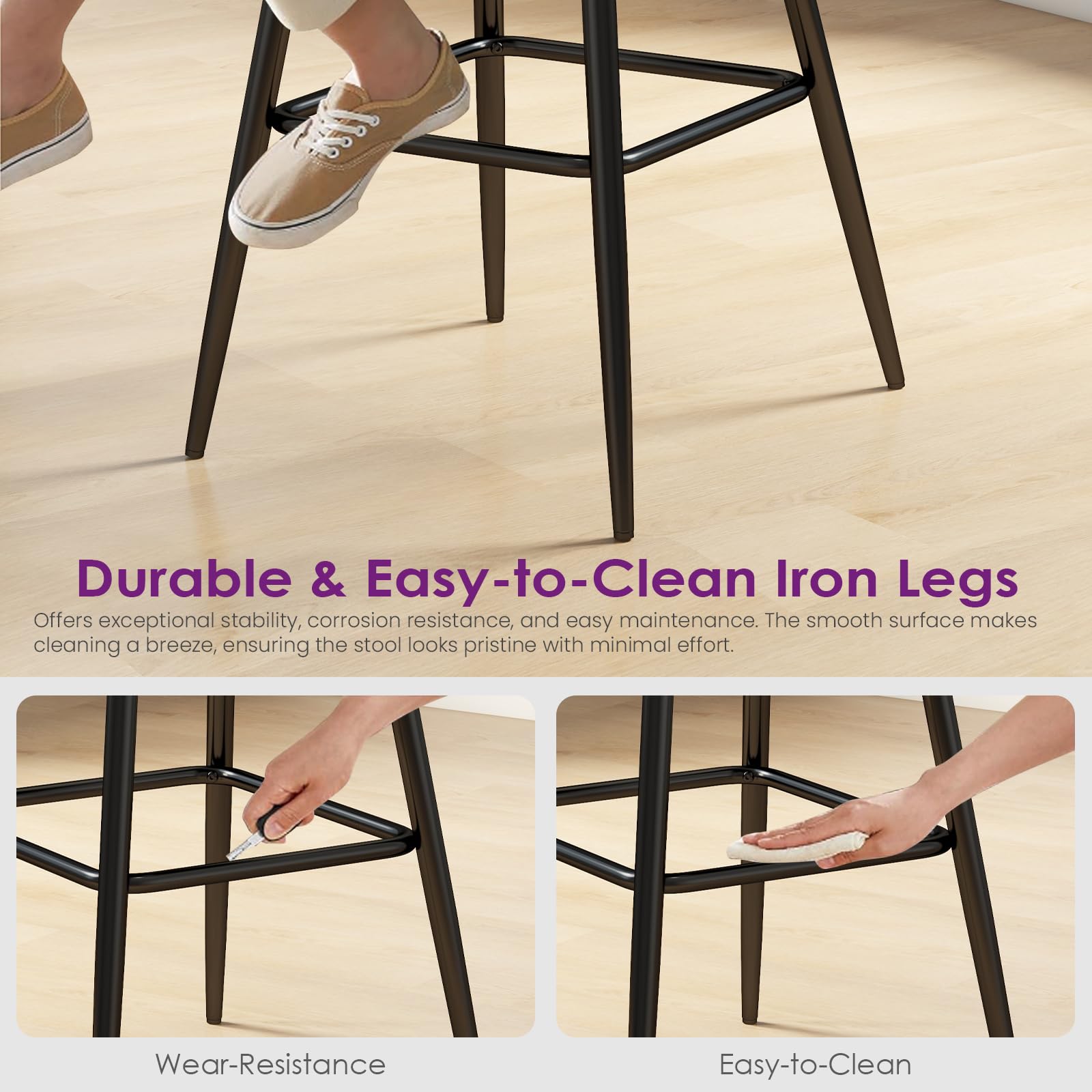 TYBOATLE BarStools Set of 2 w/Rattan Backrest, Swivel Counter Height Bar Stools w/Metal Legs, Modern Mid-Century Boho Stools with Faux Leather for Kitchen Island, Dining Room, White (2, Brown-26'')