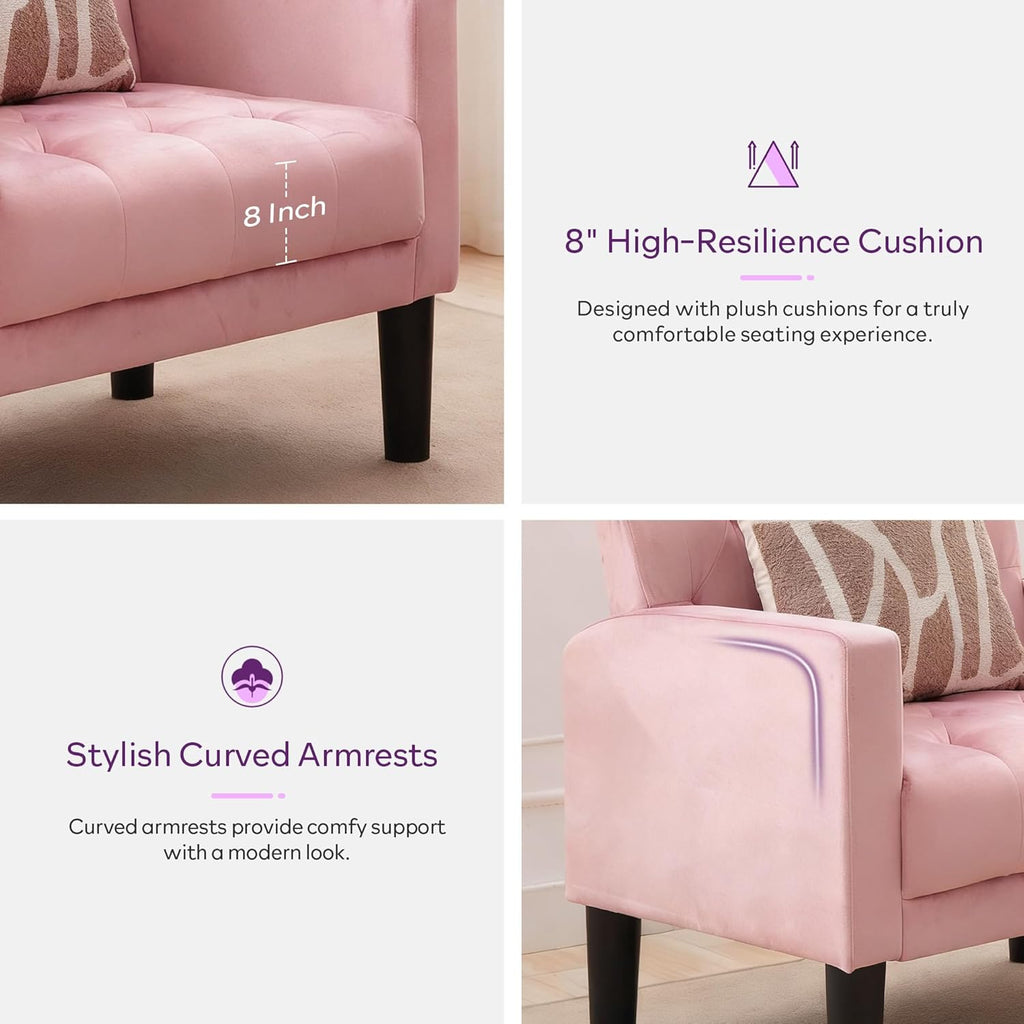 TYBOATLE Accent Chairs Set of 2, Mid Century Modern Upholstered Tufted Living Room Chair for Bedroom, Armchair Single Sofa,Reading Lounging Side Lounge Office Chair (Pink)
