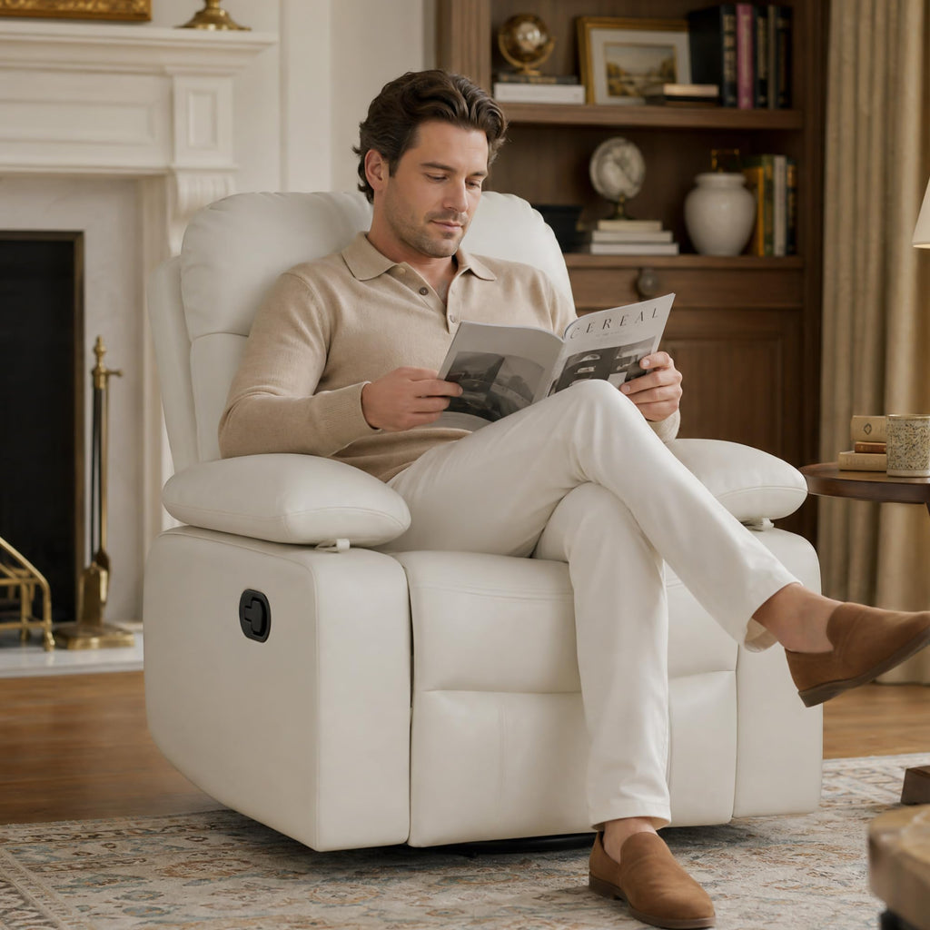 AILEEKISS Nursery Glider Rocking Recliner Set 2 with Adjustable Armrests, White Comfortable Nursing Chair for Breastfeeding Moms, 360°Swivel, 110°-135° Recline, Quiet Rocking Chair Nursery for Living Room
