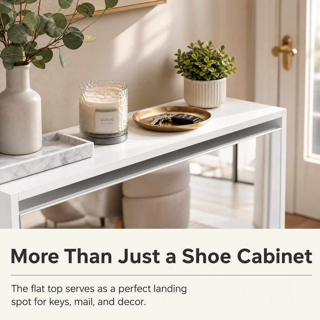 HOPUBUY Shoe Cabinet for Entryway, Narrow Shoe Storage with 3 Flip Drawers Wood Slim Shoe Rack, 3 Tier Thin Shoe Organizer for Home and Apartment, Mirror