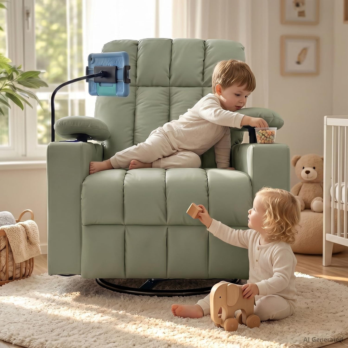 AILEEKISS Power Glider Recliner Nursery w/ Adjustable Armrest Lumbar Headrest Charging Night Light Smart Cup Holder, Oversized Swivel Rocker, Nursing Rocking Chair for Breastfeeding Living Room