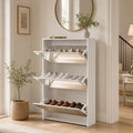 HOPUBUY Shoe Cabinet for Entryway, Narrow Shoe Storage with 3 Flip Drawers Wood Slim Shoe Rack, 3 Tier Thin Shoe Organizer for Home and Apartment, Mirror
