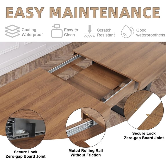 LAZZO Farmhouse Rustic Extendable Dining Table, 63"-79" Rectangular Wooden Kitchen Table for 4-8, Brown
