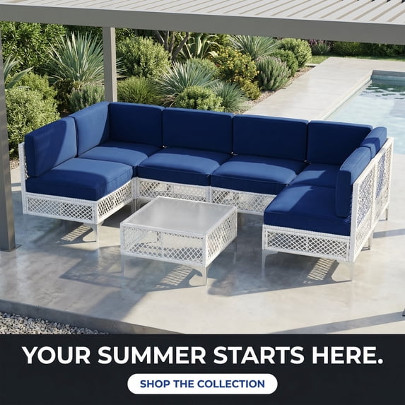 LAZZO 7-Piece Patio Furniture Set, Outdoor Wicker Conversation Set with Thick Cushions & Coffee Table for Backyard and Garden, Blue