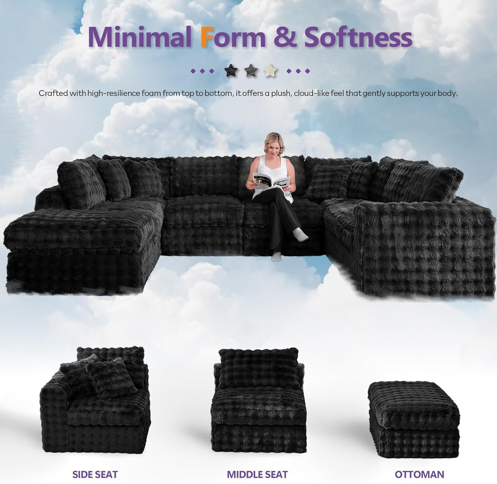 TYBOATLE 135’’ Boneless Slow-Rebound Memory Foam Couch, Cloud Sectional Couches for Living Room w/Upgraded Fabric, Deep Seat Comfy Fluffy U Shaped Modular Sectional Sofa w/Chaise