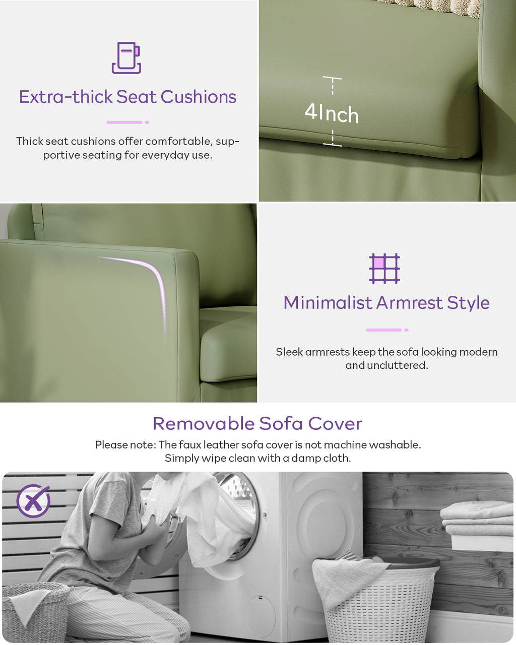 TYBOATLE Faux Leather Modern Small Couches for Small Spaces, Comfy Upholstered Love Seat for Bedroom, 2 Seater Mini Couch for Apartment, Dorm, Office, Green
