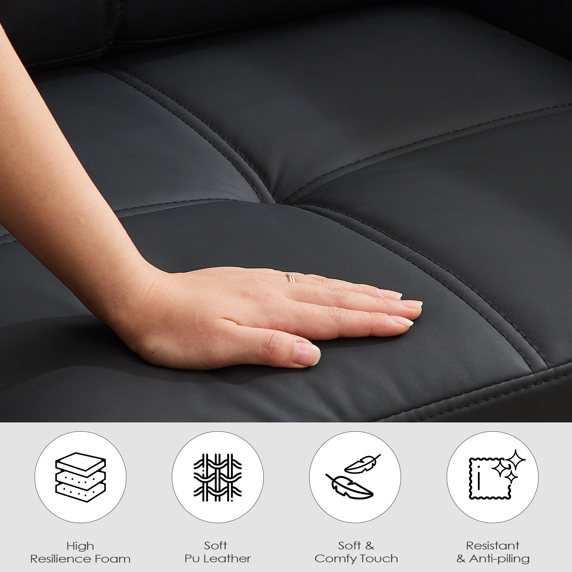 TYBOATLE Accent Chair, Comfy Black Faux Leather Living Room Chair Reading Oversized Accent Chairs Tufted Mid Century Modern Arm Chair, Wide Armchair for Office Bedroom Lobby