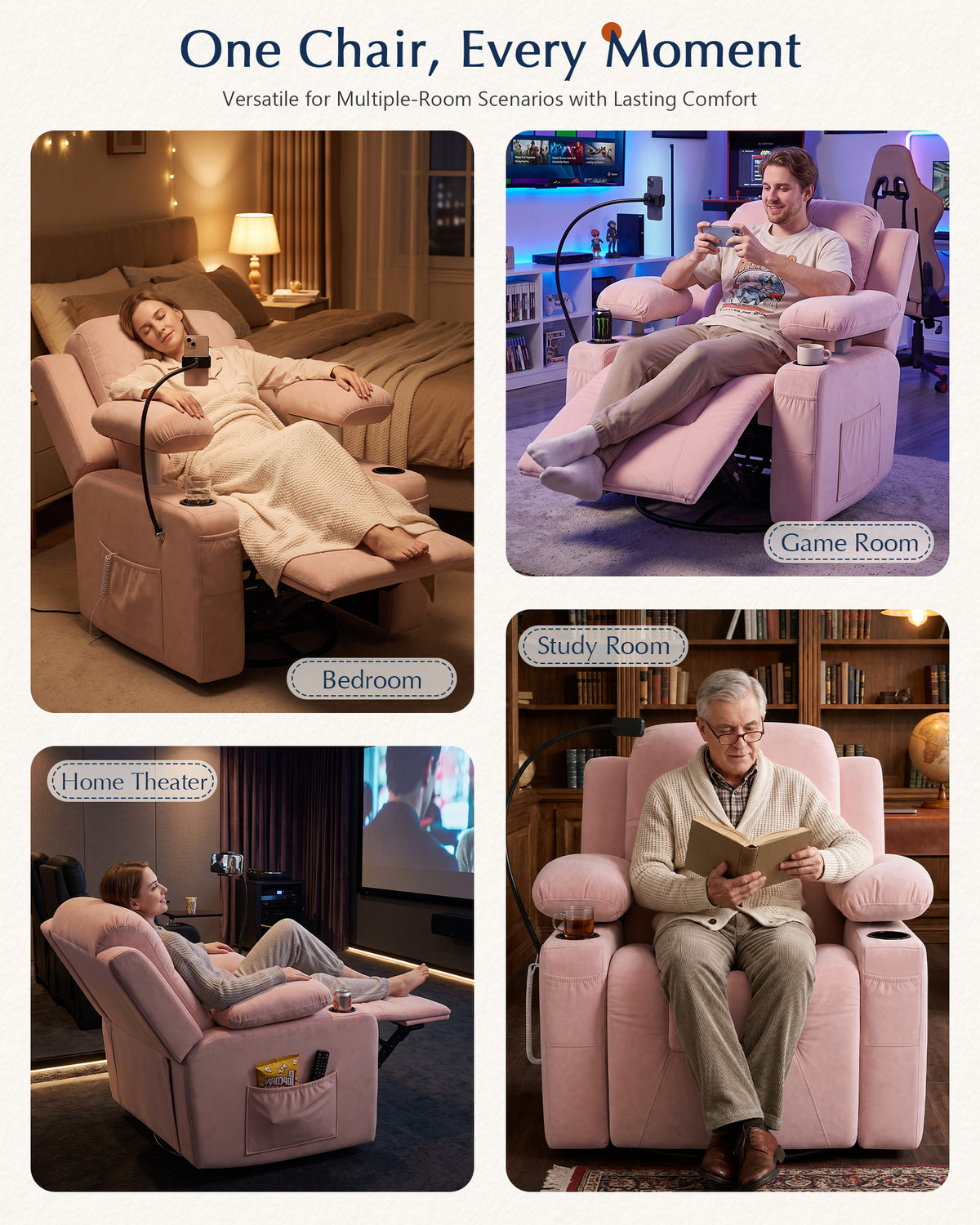 AODAILIHB  Power Swivel Recliner Chair w/ Motorized Adjustable Armrests,320° Swivel Gentle Rocking M1 M2 Memory Remote Control Nursing Glider w/ Storage Pockets Cup Phone Holder for Breastfeeding Living Room