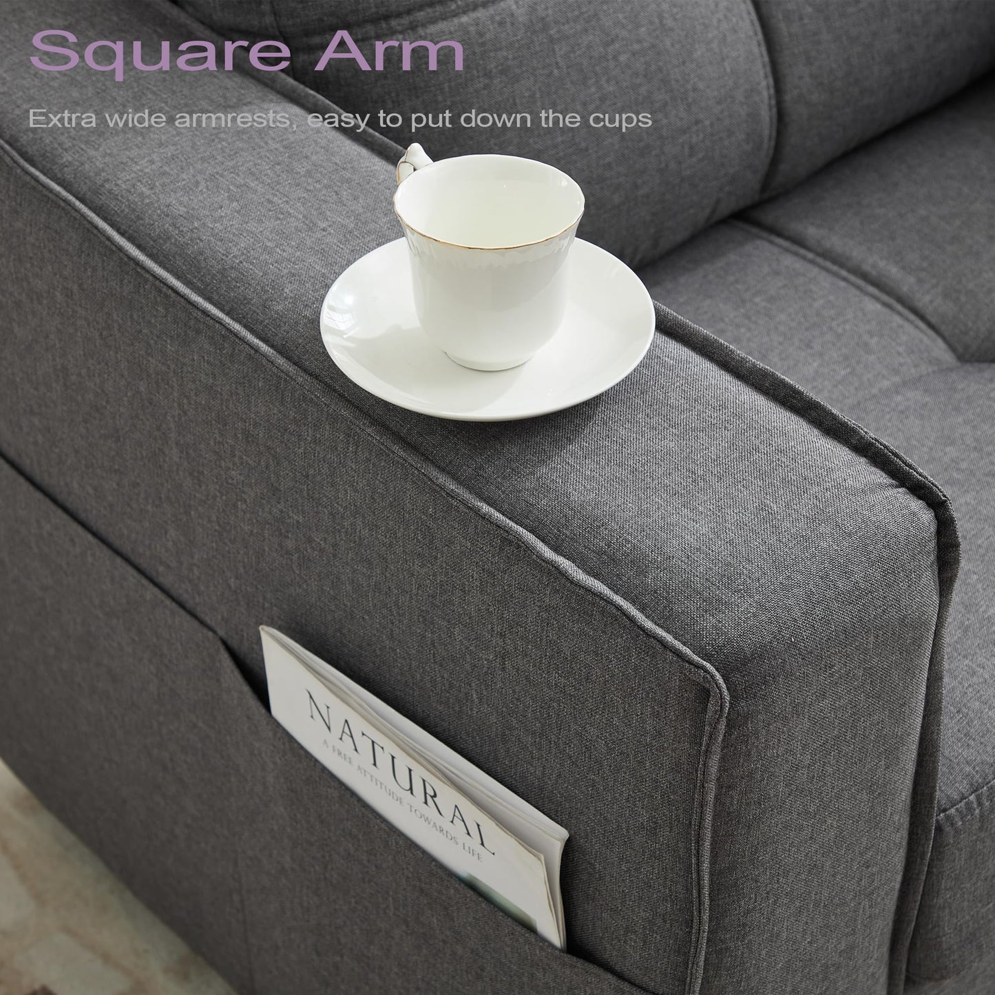 TYBOATLE Accent Chairs Set of 2, Modern Tufted Upholstered Living Room Chair, Comfy Arm Chair, Linen Fabric Reading Club Chairs for Living Room, Office